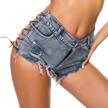 Seductive Side Tie Denim Shorts - AMOROUSDRESS