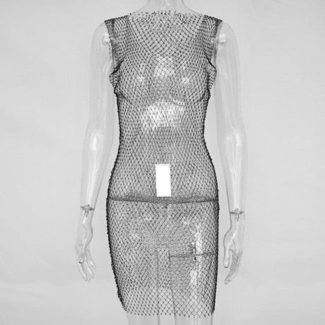 Crystal Diamond Mesh Dress - AMOROUSDRESS