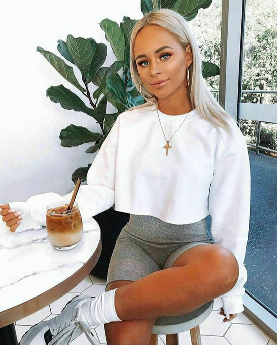 Sporty Long Sleeve Cropped Sweater - AMOROUSDRESS