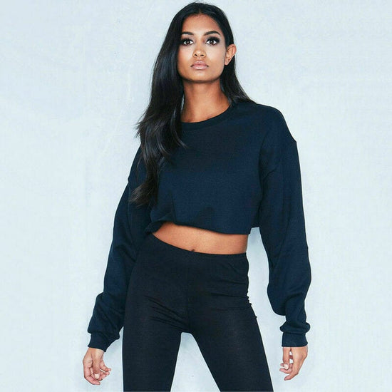Sporty Long Sleeve Cropped Sweater - AMOROUSDRESS