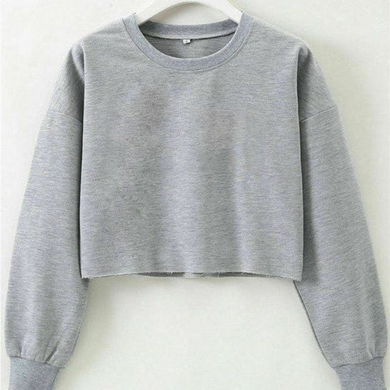 Sporty Long Sleeve Cropped Sweater - AMOROUSDRESS
