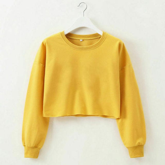 Sporty Long Sleeve Cropped Sweater - AMOROUSDRESS