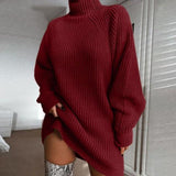 Turtleneck Long Sleeve Sweater Dress - AMOROUSDRESS