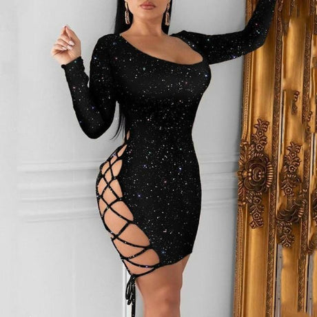 Seductive Sparkle Hollow Dress - AMOROUSDRESS