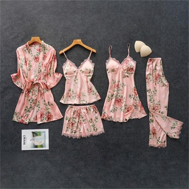Silk Floral Lace Sleepwear Sets - AMOROUSDRESS