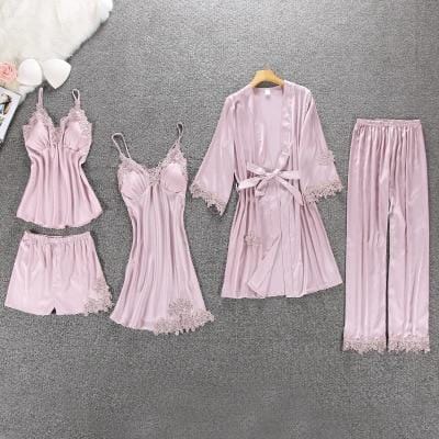 Silk Floral Lace Sleepwear Sets - AMOROUSDRESS