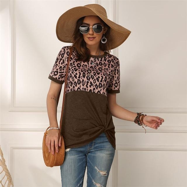 Leopard Knot Tie Shirt - AMOROUSDRESS