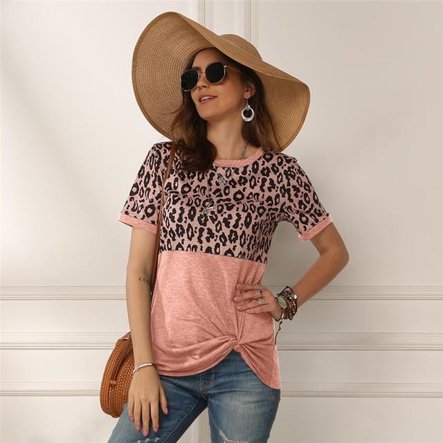 Leopard Knot Tie Shirt - AMOROUSDRESS