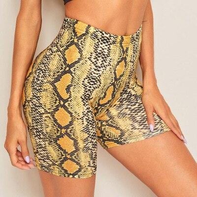 Elastic Snake Print Shorts - AMOROUSDRESS