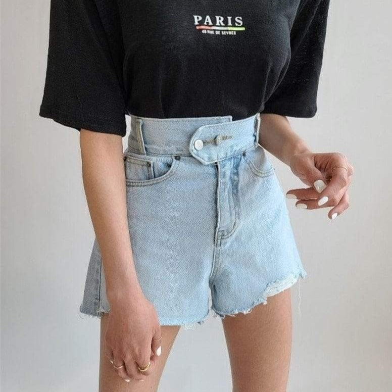 Ripped Edge Denim Shorts - AMOROUSDRESS