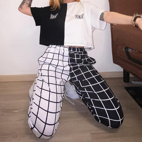 Multicolor Plaid Streetwear Pants - AMOROUSDRESS