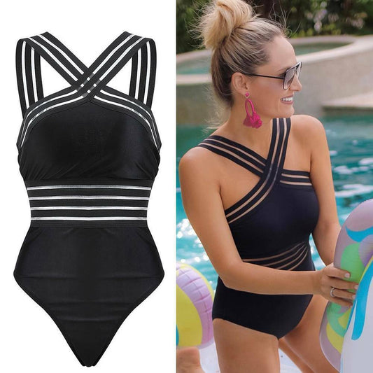 Striped Bandage Monokini Swimwear - AMOROUSDRESS