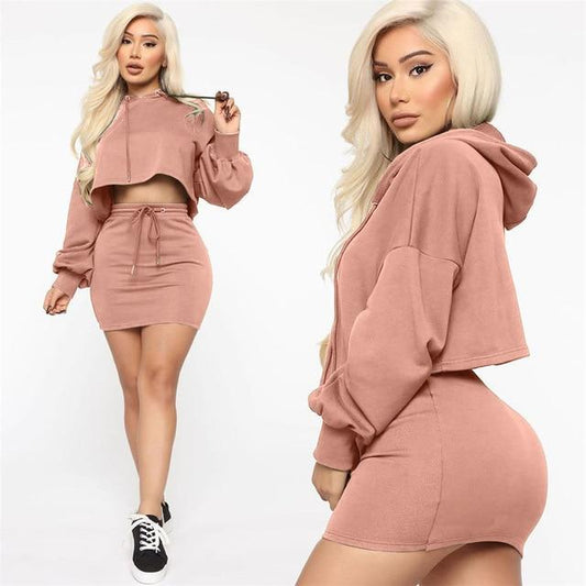 Sweet Hooded Two Piece Set - AMOROUSDRESS