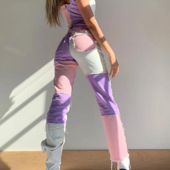 Color Block Patchwork Pants - AMOROUSDRESS