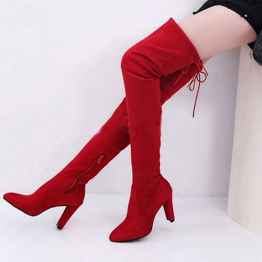 Sexy Zip Plush Thigh High Boots - AMOROUSDRESS