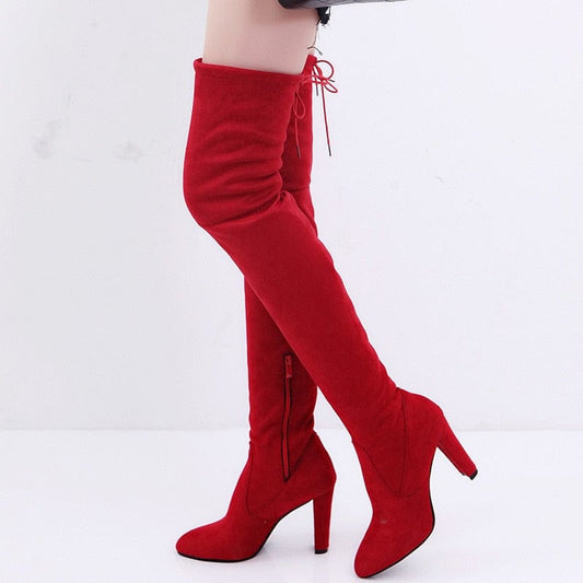 Sexy Zip Plush Thigh High Boots - AMOROUSDRESS