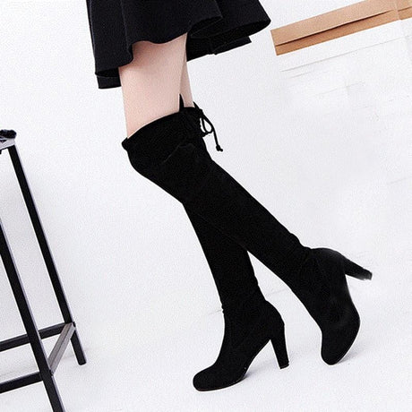 Plush Thigh High Heel Boots - AMOROUSDRESS