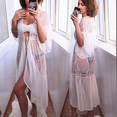 Bohemian Flare Sleeve Swimsuit Cover Up - AMOROUSDRESS