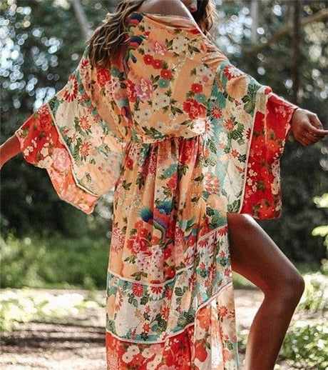 Bohemian Flare Sleeve Swimsuit Cover Up - AMOROUSDRESS