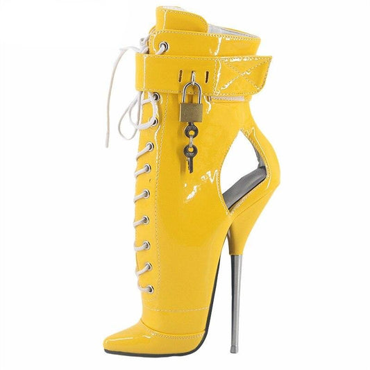 Stiletto Locked Leather High Heels Boots - AMOROUSDRESS