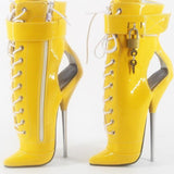 Stiletto Locked Leather High Heels Boots - AMOROUSDRESS