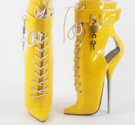 Stiletto Locked Leather High Heels Boots - AMOROUSDRESS