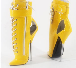 Stiletto Locked Leather High Heels Boots - AMOROUSDRESS