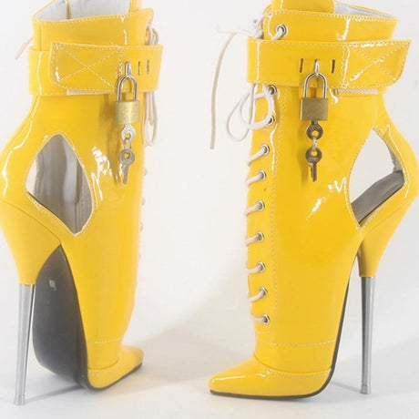 Stiletto Locked Leather High Heels Boots - AMOROUSDRESS