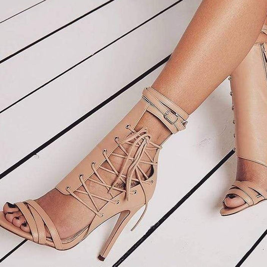 Sexy Cross Tie Peep Toe Heels - AMOROUSDRESS