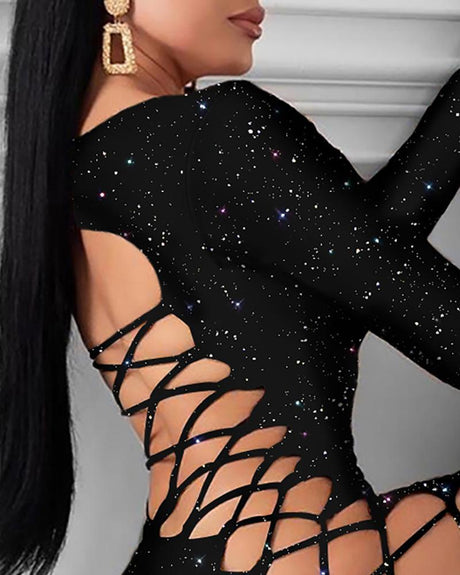 Seductive Sparkle Hollow Dress - AMOROUSDRESS