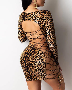 Backless Leopard Mini Dress - AMOROUSDRESS