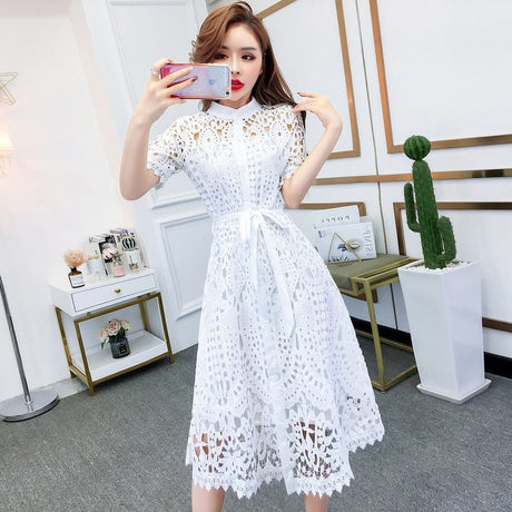 Enchanting Pleated Stand Collar Dress - AMOROUSDRESS