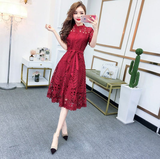 Enchanting Pleated Stand Collar Dress - AMOROUSDRESS