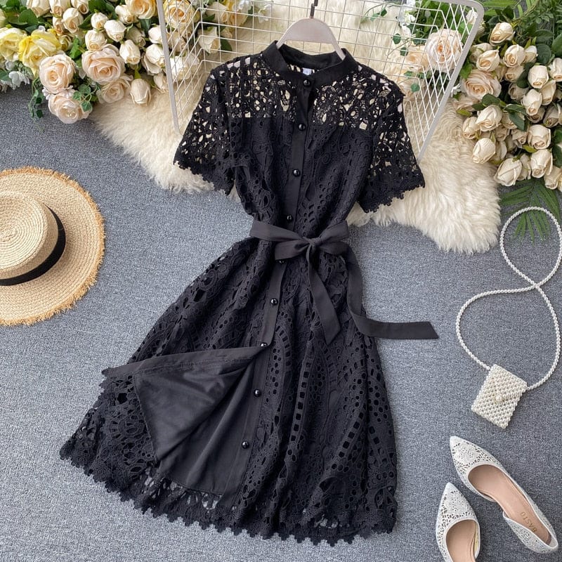 Enchanting Pleated Stand Collar Dress - AMOROUSDRESS
