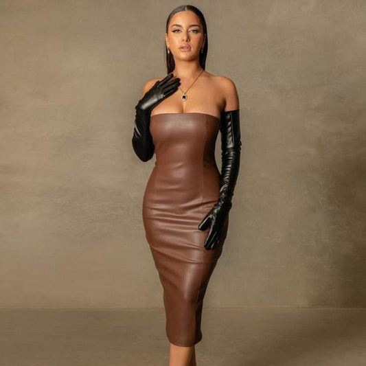 Lovely Leather Midi Dress - AMOROUSDRESS