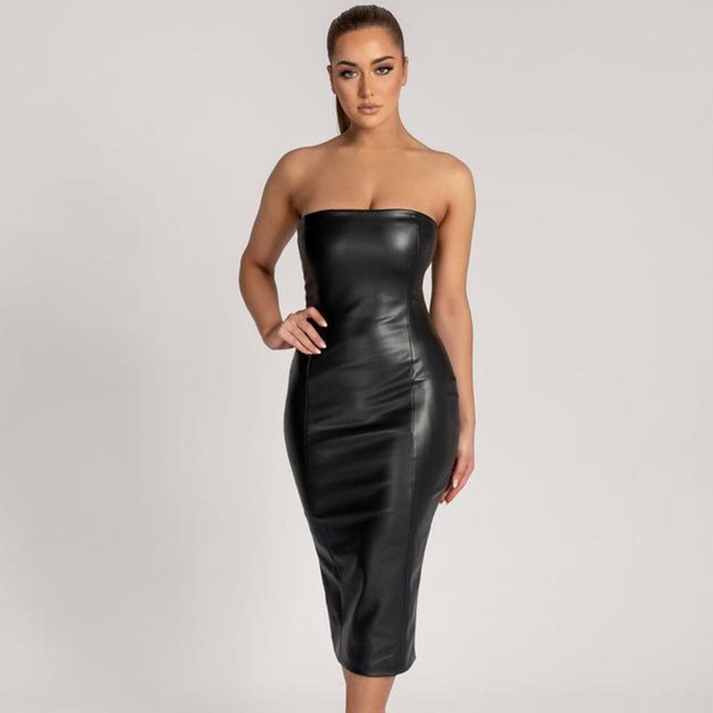 Lovely Leather Midi Dress - AMOROUSDRESS
