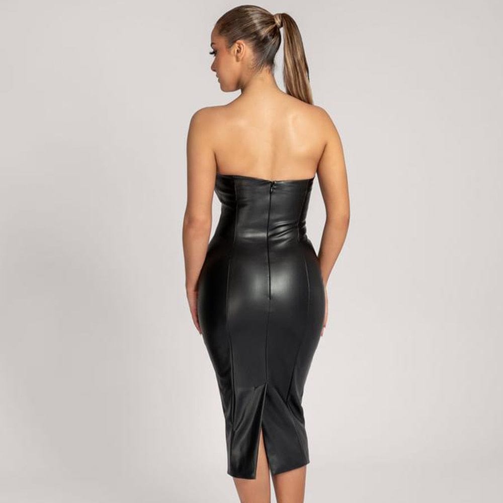Lovely Leather Midi Dress - AMOROUSDRESS