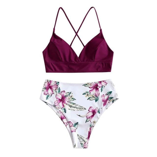 Lovely Red Floral Push Up Bikini Set - AMOROUSDRESS