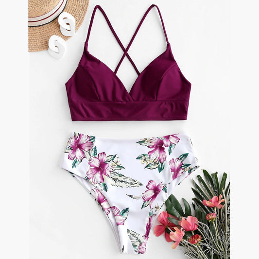 Lovely Red Floral Push Up Bikini Set - AMOROUSDRESS