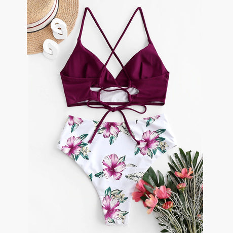 Lovely Red Floral Push Up Bikini Set - AMOROUSDRESS