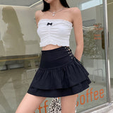 Aesthetic Lace Up Mini Skirt - AMOROUSDRESS