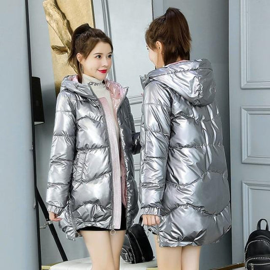 Glossy Down Cotton Hooded Jacket - AMOROUSDRESS