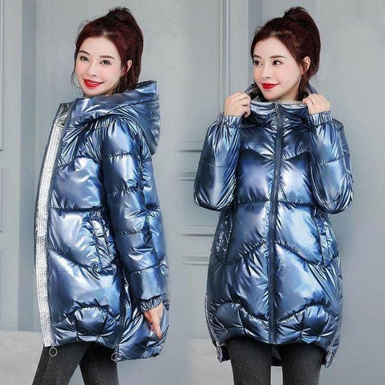Glossy Down Cotton Hooded Jacket - AMOROUSDRESS