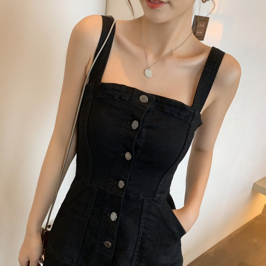 Lovely Button Denim Mini Dress - AMOROUSDRESS