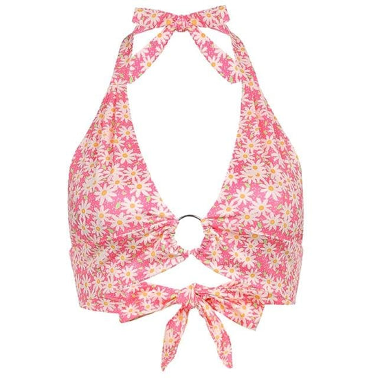 Heart Print Backless Halter Top - AMOROUSDRESS