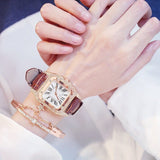 Diamond Leather Band Quartz Watch Sets - AMOROUSDRESS