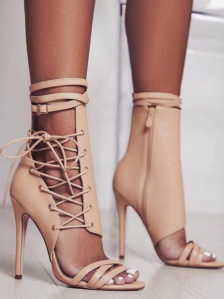 Sexy Cross Tie Peep Toe Heels - AMOROUSDRESS