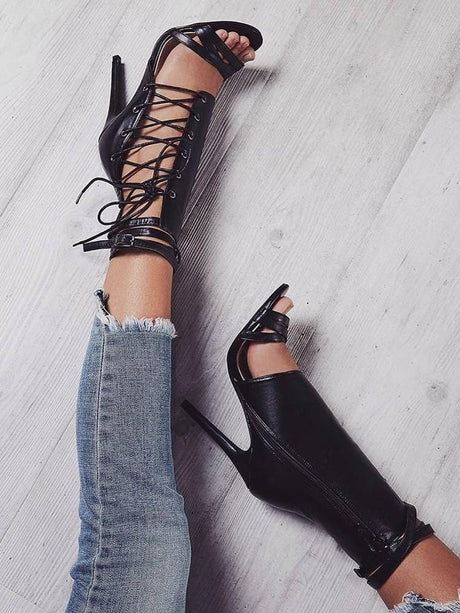 Sexy Cross Tie Peep Toe Heels - AMOROUSDRESS