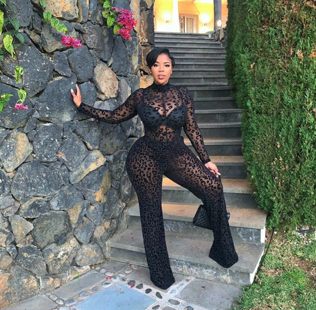 Long Sleeve Sexy Transparent Lace Jumpsuit - AMOROUSDRESS