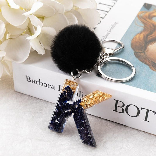 Pompom Glitter Letter Keychain - AMOROUSDRESS